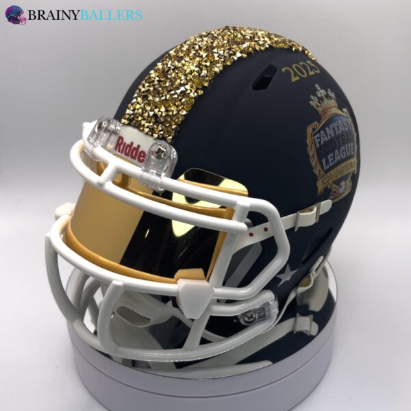 2023 Fantasy Football Championship Mini Football Helmet Trophy - Gold Crystals, Visor, Trophy Style, Navy