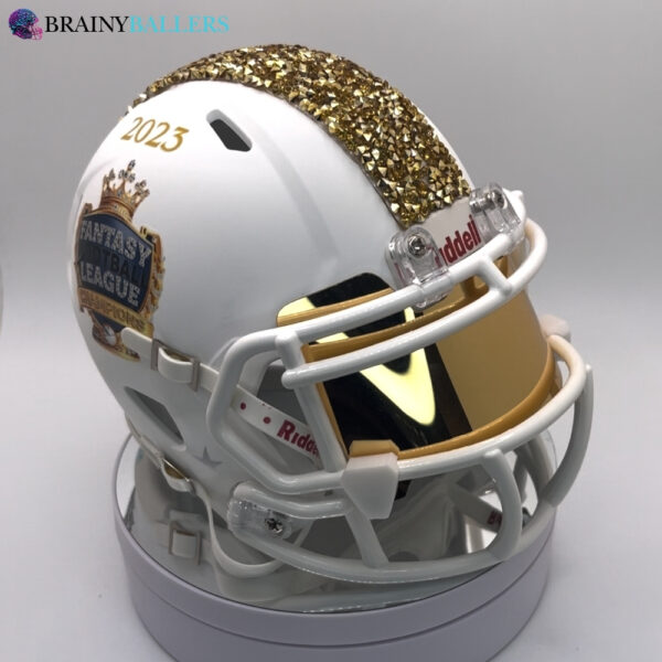 2023 Fantasy Football Championship Mini Football Helmet Trophy - Gold Crystals, Visor, Eagle Trophy, White