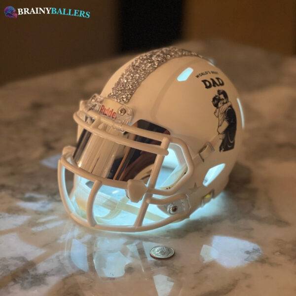 White LED Light Up World's Best Dad Mini Football Helmet - White Matte Base GIFT! - Image 3