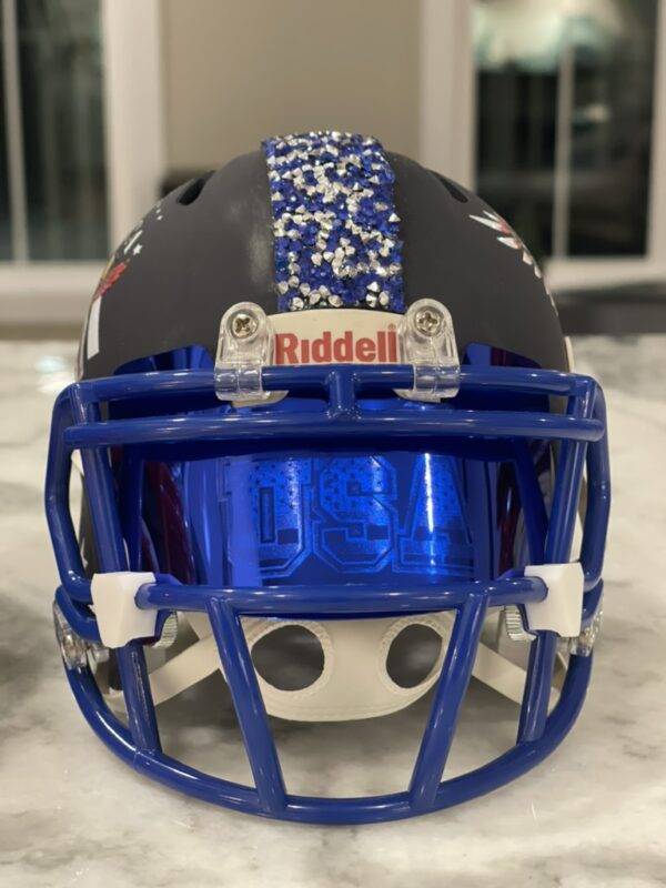 Laser Engraved "USA" Blue LED Light up America Inspired Mini Football Helmet - Matte Navy Riddell with crystals! Perfect GIFT! - Image 3