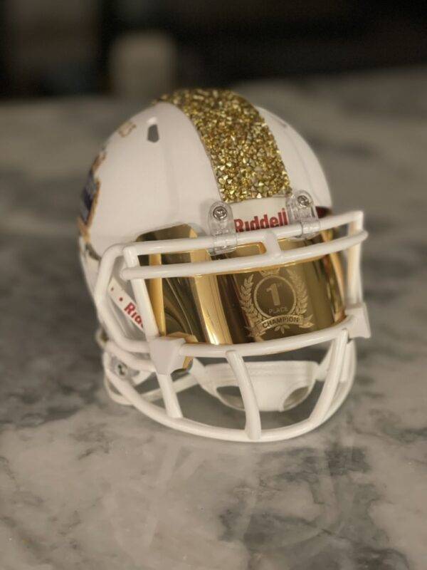 Gold LED Light Up 2024 Fantasy Football Championship Mini football helmet trophy Laser Engraved "1st Place" - Riddell with crystals! - Image 2