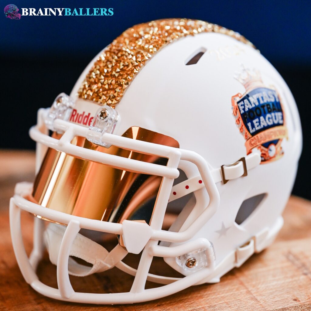 crown awards mini football helmets Gold LED Light Up 2024 Fantasy Football Championship Mini football helmet  trophy Laser Engraved 