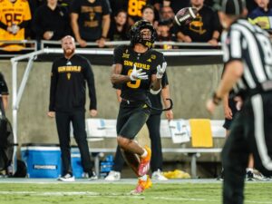 Jordyn Tyson, Arizona State football player, in action.