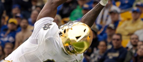 Malachi Fields makes a diving touchdown catch for Notre Dame against Pitt