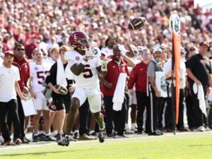 Alabama wide receiver Germie Bernard catches the ball against Michigan at Raymond James Stadium