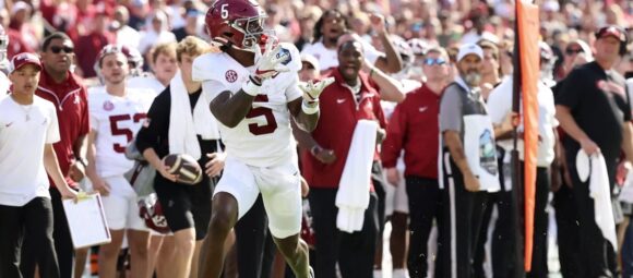 Alabama wide receiver Germie Bernard catches the ball against Michigan at Raymond James Stadium