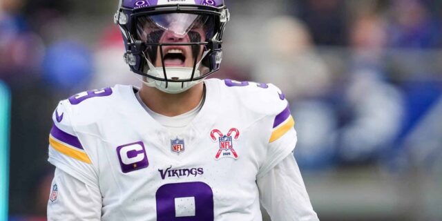 J.J. McCarthy in a Minnesota Vikings uniform during the 2026 QB competition