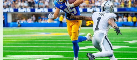Chargers wide receiver Ladd McConkey makes a catch during a 2024 game at SoFi Stadium